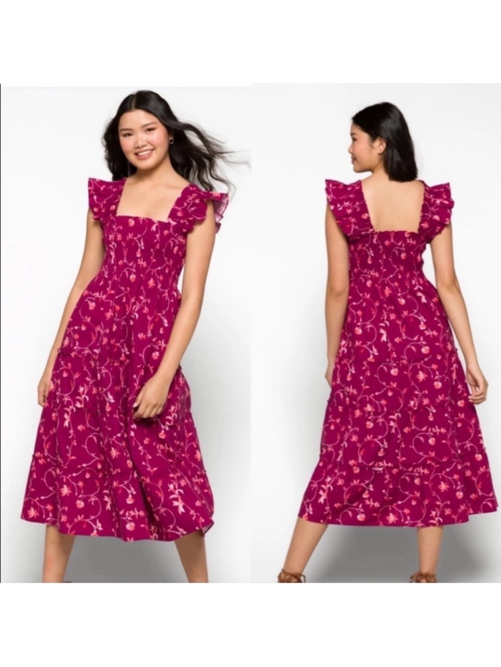 Hill House Home The Ellie Nap Dress 
 Pink Floral Smocked Midi Size XL